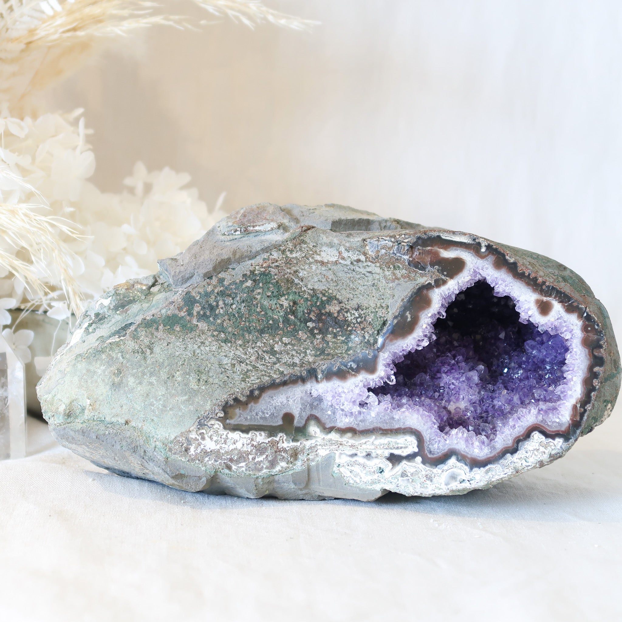 Amethyst Geode with White Calcite Inclusion