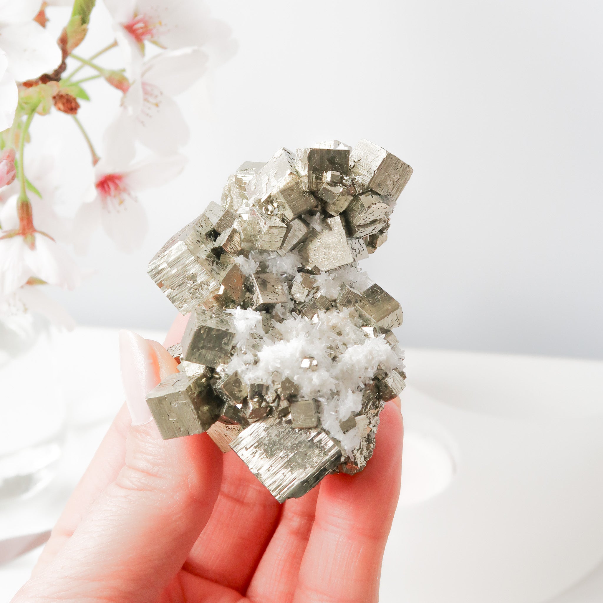 Pyrite Cube Cluster with Quartz Druse