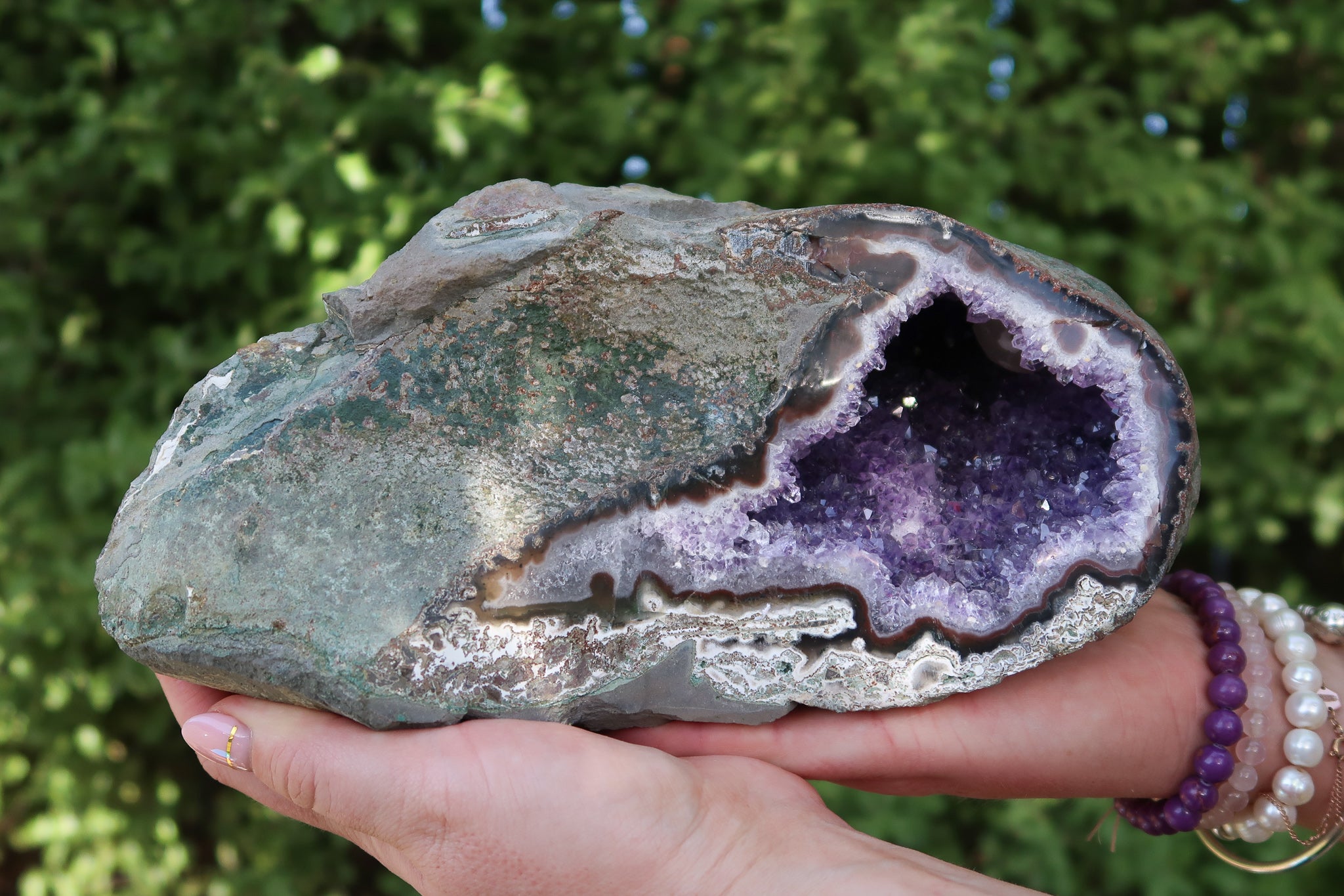 Amethyst Geode with White Calcite Inclusion